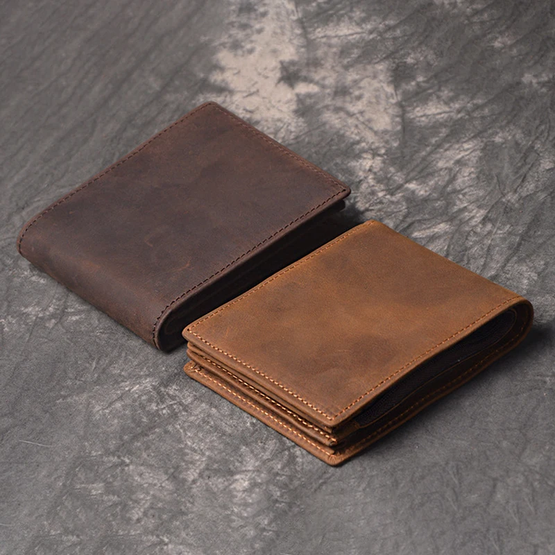 ヴィンテージメンズ財布本革ショート財布クレジットカードホルダー男性クレイジーホースレザーマネーキャリングバッグ