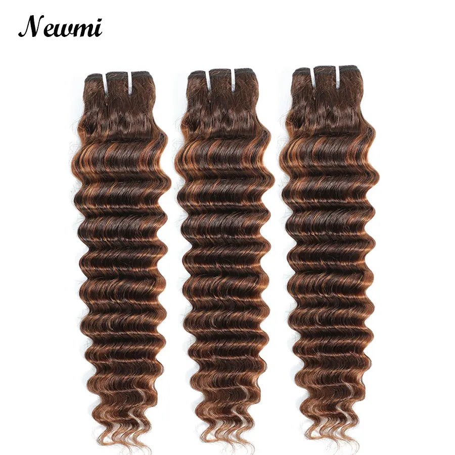 Pacotes de cabelo humano onda profunda, destaque encaracolado profundo, cor marrom escuro, molhado e ondulado, 100% cabelo remy, 3 ou 4 pacotes, P4/30 #