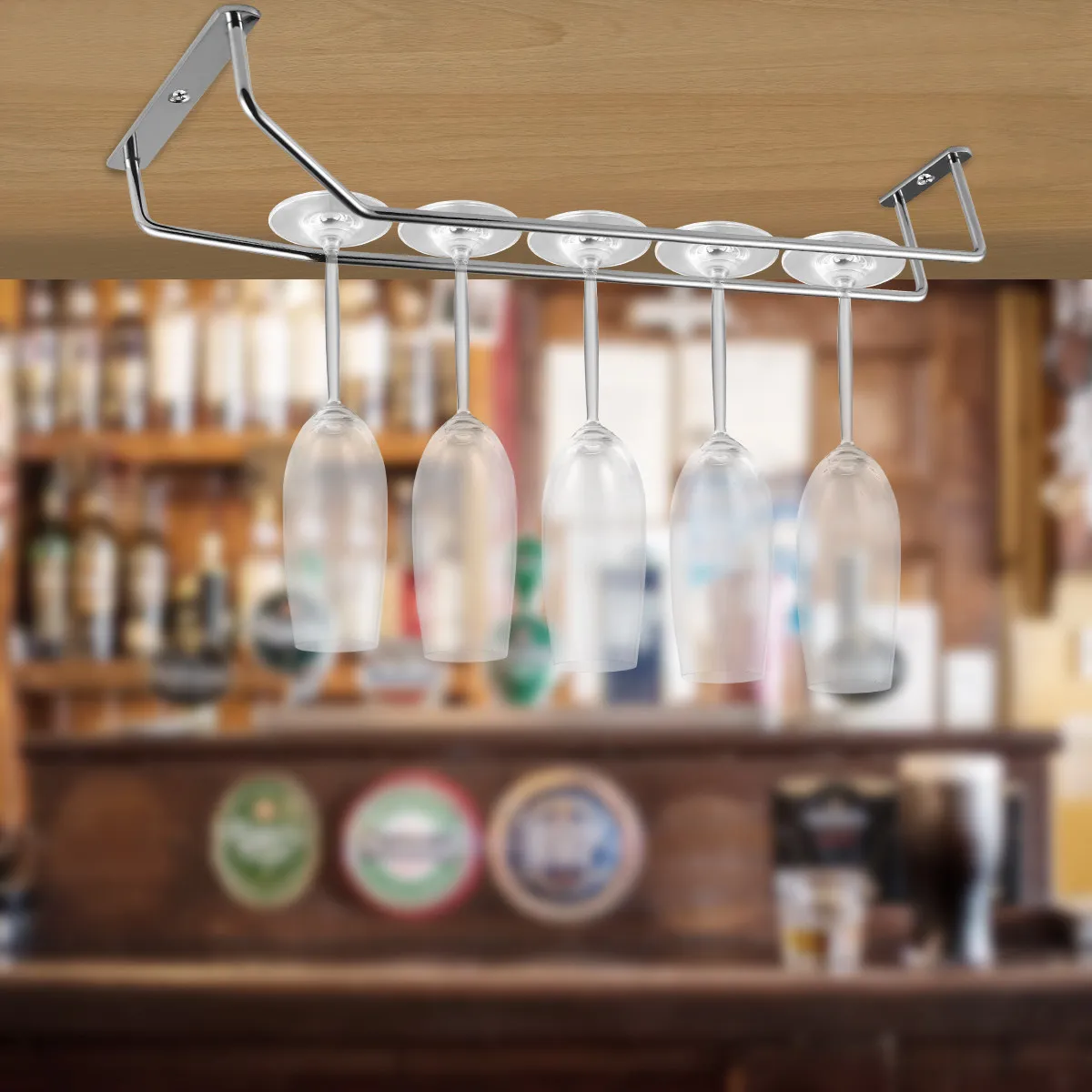 1Pcs Heavy Duty Chrome Plated Glass Holder Rack for Wine Cups Space Saving Vertical Storage Home Bar Restaurant