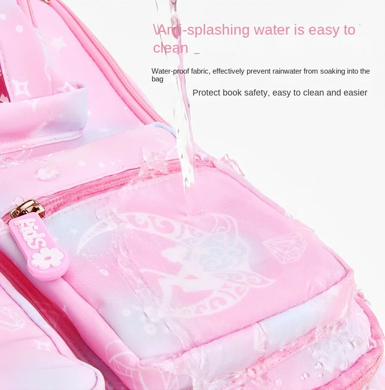 New Schoolbag Student Girls Children\'s Princess Refrigerator Door Backpack Spine Protector Shoulder Bags Cute Waterproof Rainbow