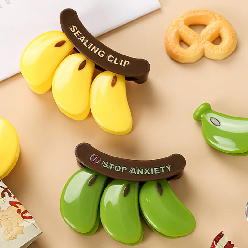 2 sets Fruit Shape Fridge Magnet Banana Bag Clips 3 Pcs Magnetic Food Sealer Yellow Green Banana Bunch Design Summer Fruits