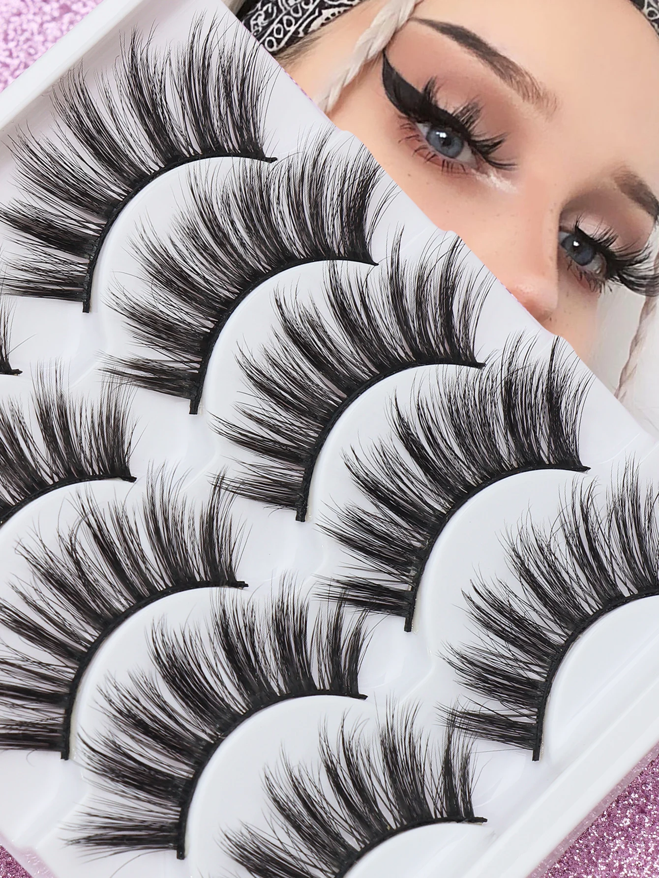 5/10 Pairs Cat Eye Lashes Faux Mink Eyelashes Winged End Eye Elongated Eyelashes Natural long Manga Lashes Fake Lashes Makeup