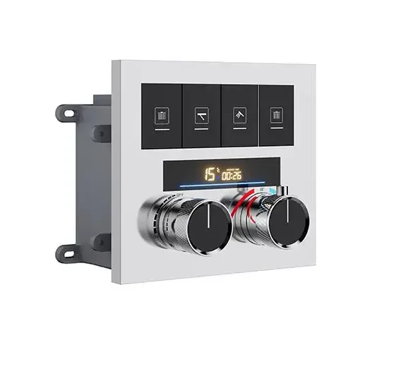 4 Way Brass Wall Mount Push Button LED Digital Display Brass Concealed Thermostatic Shower Faucet Mixer Valve