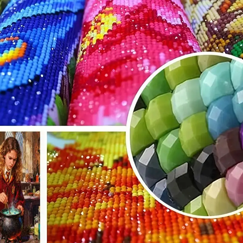 1 Juego de Kit de pintura de diamante 5D DIY, escena de clase de pociones de Harry Potter Hermione Granger, tema del mundo del mago mágico, cuadrado de taladro completo