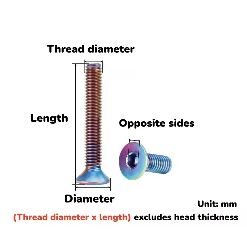 Rainbow Colourful 304 Stainless Steel Hex Screw M4 ~ M8 Hexagon Countersunk Head Screw For Bicycles Car & Motorbike Mod