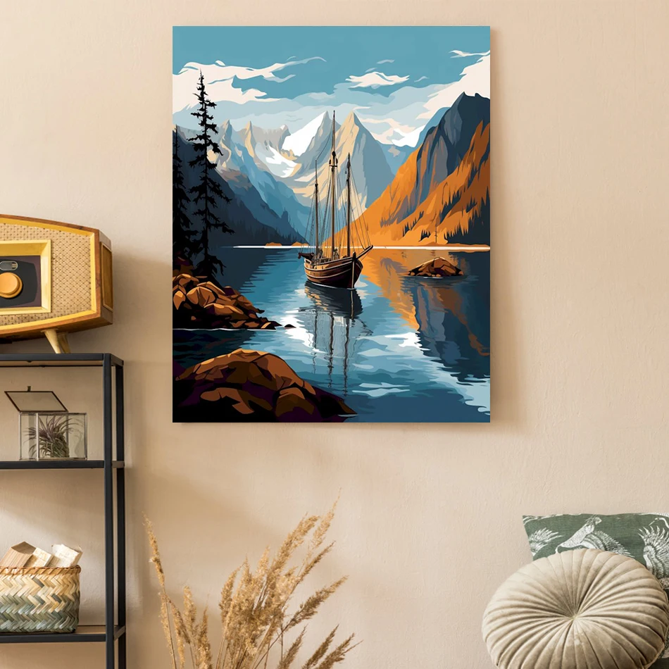 GATYZTORY الطلاء بالأرقام الدهانات الاكريليك علامات الألوان قارب مشهد اللوحات الزخرفية صورة رسم جدار الفن صورة أطقم