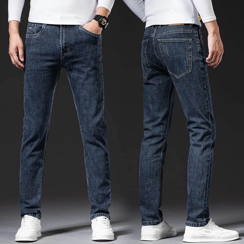 Autumn Classic Scratch Pattern Korean Edition Fashionable Men's Cotton Elastic Jeans Elastic Slimming Small Straight Leg Pants