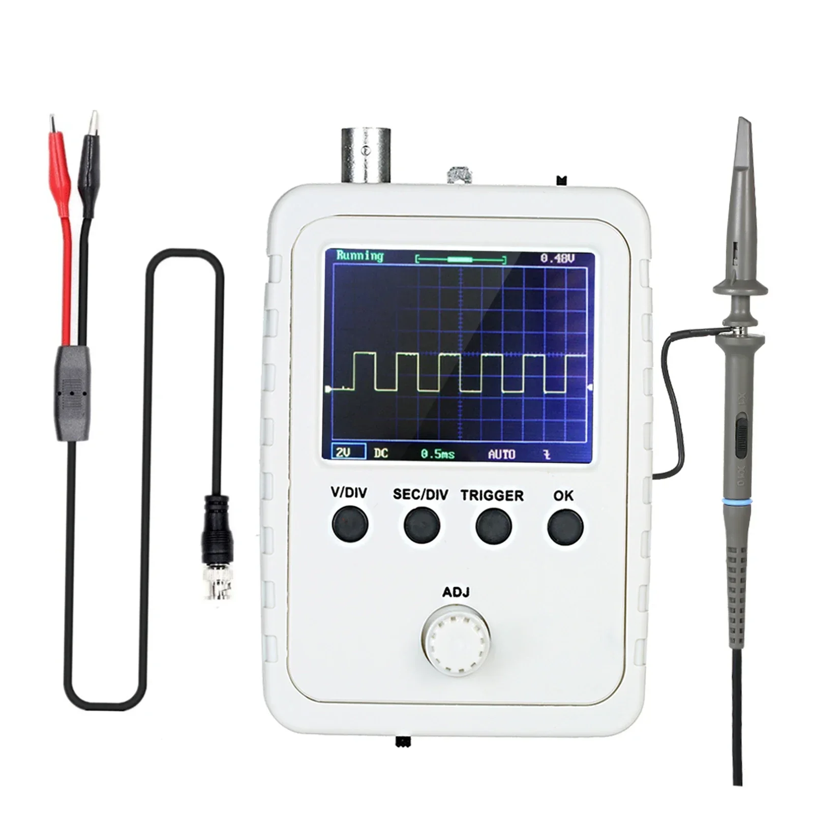 Digital Oscilloscope 0-200KHz Bandwidth 1MSa/s Single Channel BNC-Clip Cable Probe 2.4inch TFT Screen Mini Handheld Oscilloscope