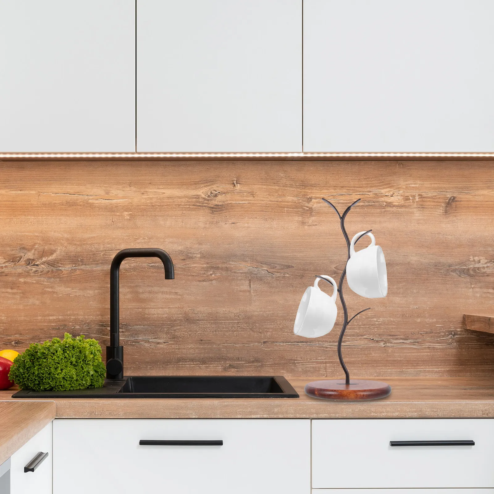 

Держатель для кофейных чашек с деревянным основанием, подставка для кружек для кухни, бара, отеля, декоративный органайзер для напитков, подставка для хранения чашек