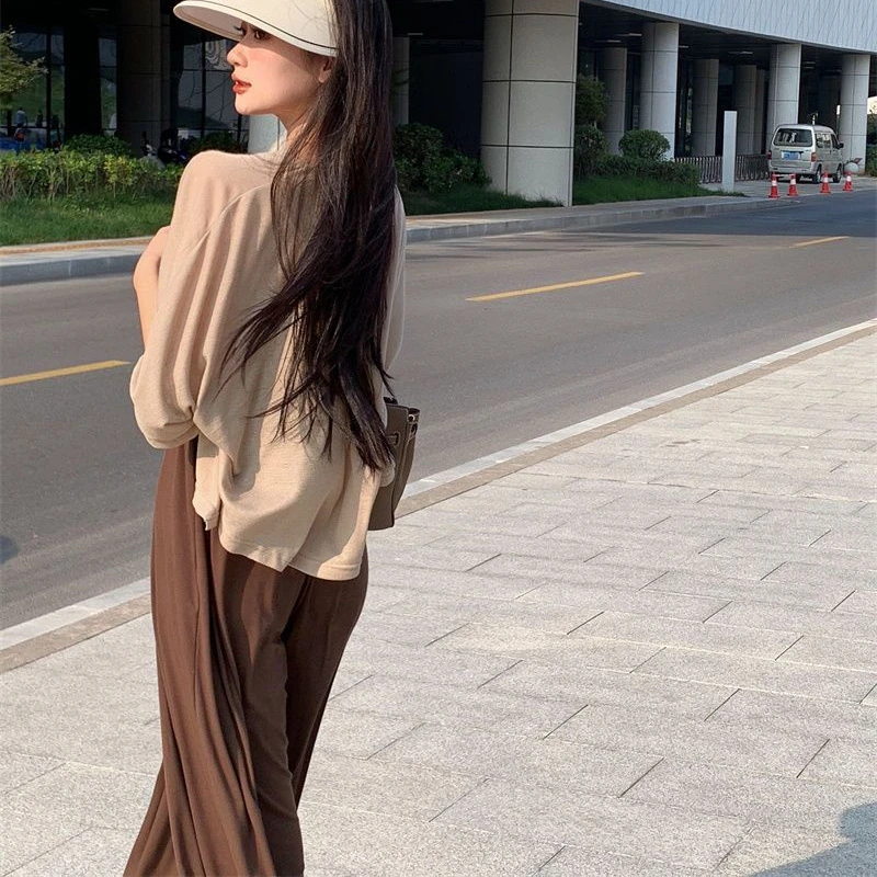 Jumpsuits Women Coffee Summer New Wide Leg Trousers Strapless Loose Solid All-match Elasticity Clothing Aesthetic Daily Vintage