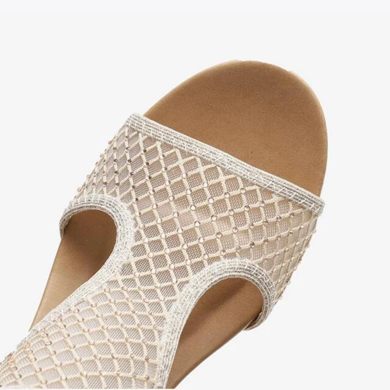 BEYARNE  elegant Lace mesh shoes women sandals wedge summer fashion roman ladies sandles party gladiator female sandalias