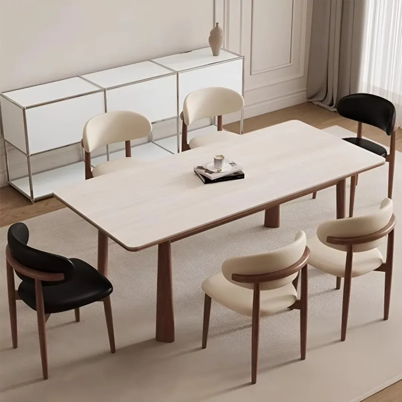 Nordic Simple Designer Wooden Dining Table With Sintered Stone Top Cheap Modern Dining Table For Home High End Dining Table Set