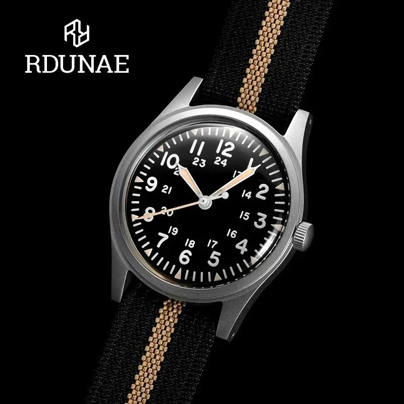 RDUNAE 34.5mm Retro Military Men\'s MIYOTA2035 Quartz Watch Luxury Mineral Glass Stainless Steel Case Nylon Waterproof 5Bar reloj