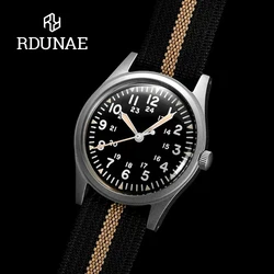 RDUNAE 34.5mm Retro Military Men's MIYOTA2035 Quartz Watch Luxury Mineral Glass Stainless Steel Case Nylon Waterproof 5Bar reloj