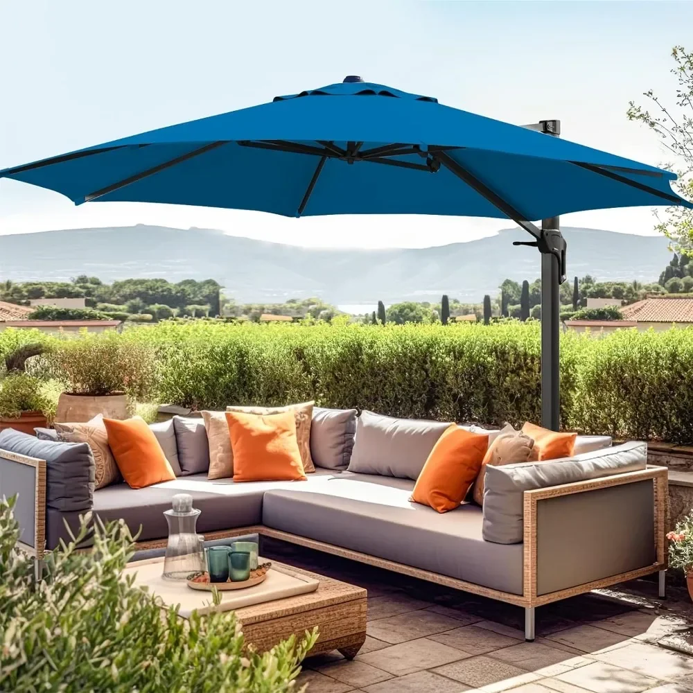 Patio Umbrella, Cantilever Patio Umbrellas, W/ Fade Resistance Recycled Fabric, 360°Rotation Aluminum Pole, Patio Umbrella