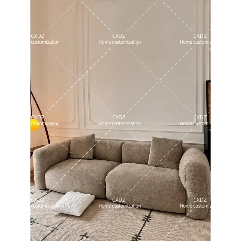 Medieval Style Large White Sofa for Small Apartment Living Room French Retro Brown Chenille Fabric Straight Row Couch