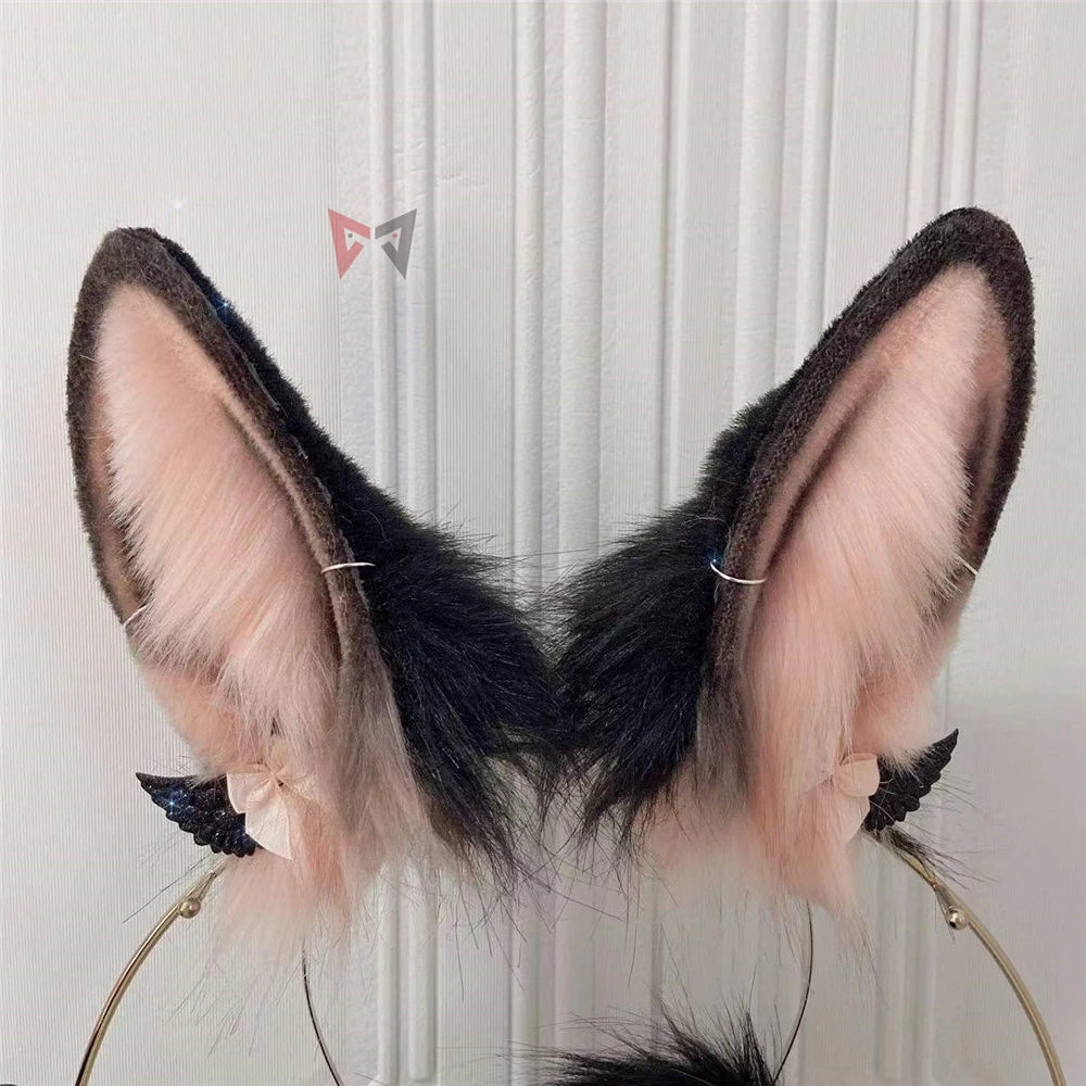 New Black Bunny Rabbit Ears Hair Hoop Tail Necklace Set Hand Made Work For KC Cosplay Party Game Costume Accessories Custom Made