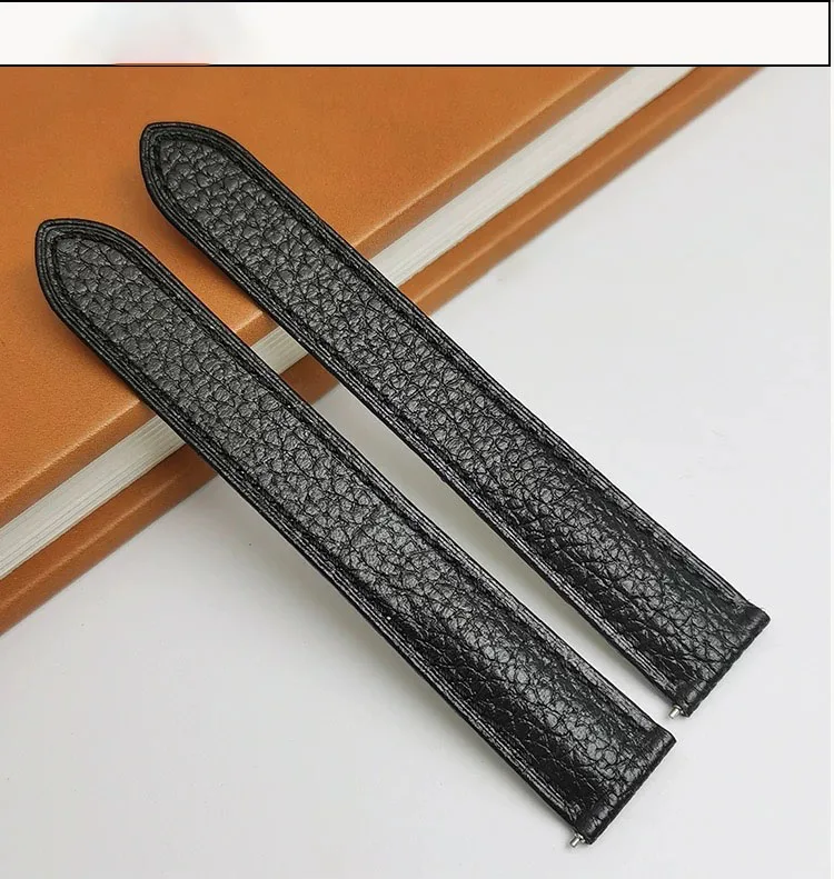 Genuine Leather Watch Strap Suitable for Cartier Santos Tank Solo Watchband Cowhide Watchstrap Black - view 2