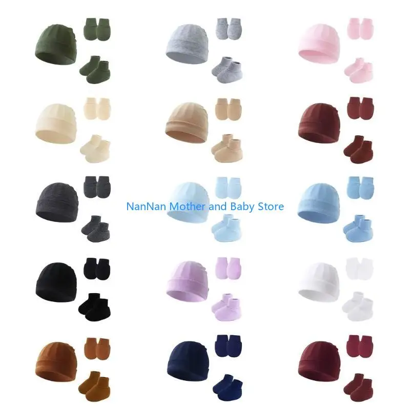 مجموعة قفازات وقبعات دافئة للأطفال حديثي الولادة، قفازات قطنية للرضع من عمر 0 ​​إلى 6 أشهر