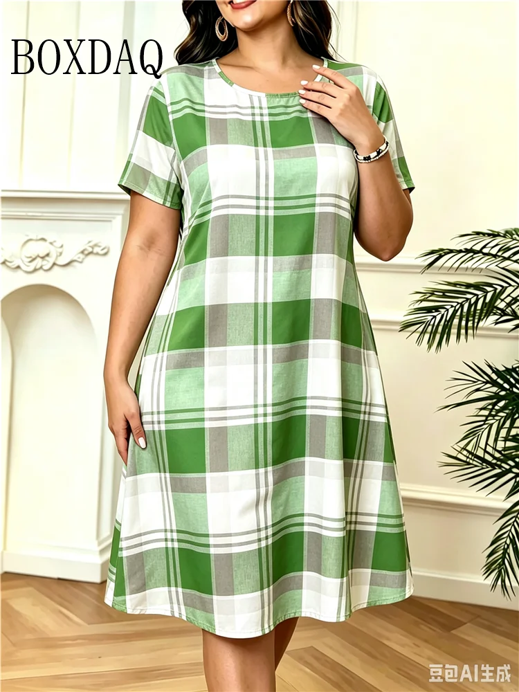 Summer Upf Clothing - فستان بطبعة مربعات عتيقة مقاس كبير