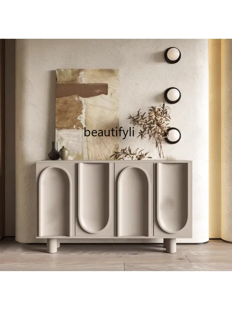 

Gray Paint Sideboard Cabinet Arch Art Solid Wood Porch Shoe Cabinet Modern Minimalist Multi-Functional Locker Complete Set