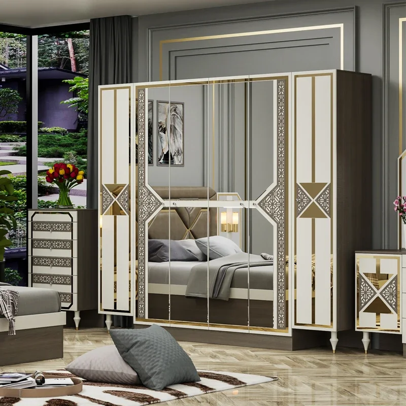 # Günstiges modernes Doppelbett mit Holzrahmen, King-Size-Lederbett, Lederkopfteil, luxuriöse Holzmöbel, Queensize-Bett, Schlafzimmer-Set