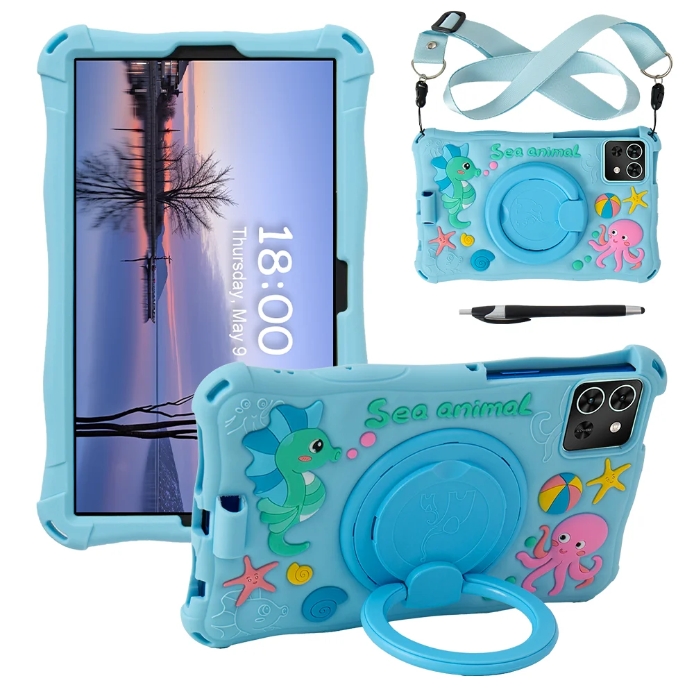 8.7 inch Universal Kids Cute Cartoon Case For Samsung Galaxy Tab A9 SM-X110 X115 X117 A7 Lite 8.7 T220 T225 Rotating Stand Cover