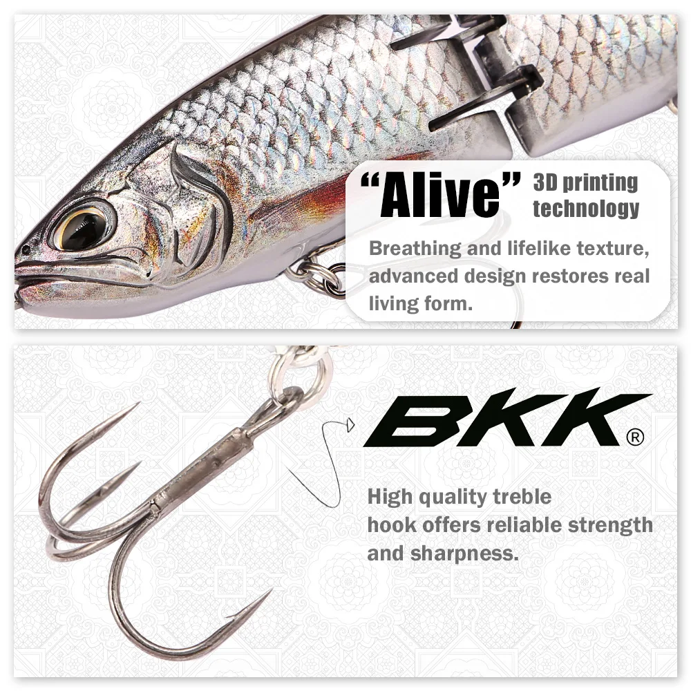 B&U Glide Swimbait 190mm Schwimmender Mehrteiliger Harter Köder für Hecht, Barsch, Wels, Süßwasser- und Salzwasser-Angeln – Detail 5