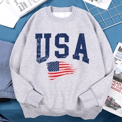 Usa Fluttering National Flag Male Hoodie Casual Loose Hoody Creativity O-Neck Sweatshirt Street Fashion Pullover Clothing Women
