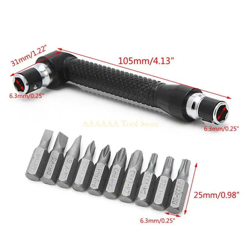 A2BE 10 in 1 Socket Screwdriver L-shaped for Head Twin Wrench Driver Torx Flat