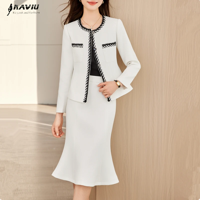 

NAVIU High End Women's Two Piece Set Spring Fashion Slim Long Sleeve Short Blazer And Mermaid Skirt Elegant Office Ladies Suit
