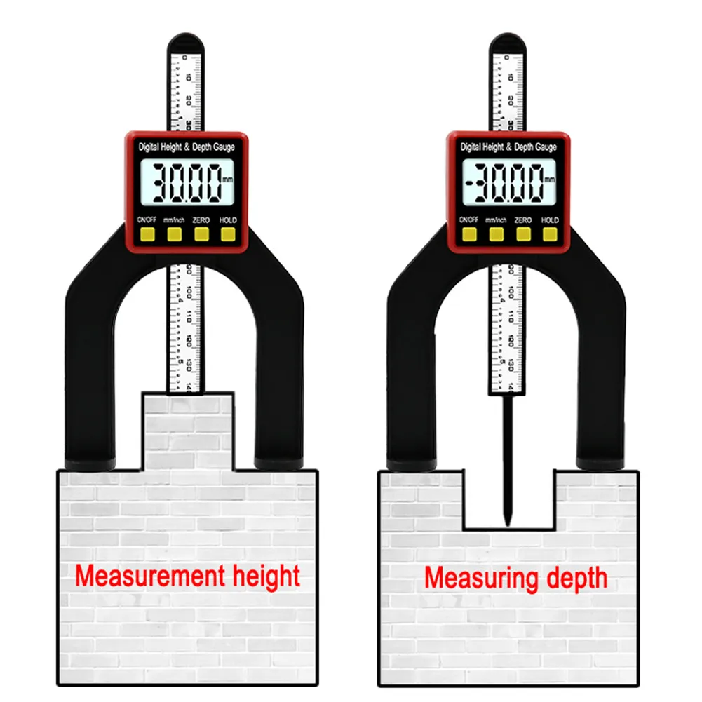 Imagem -04 - Digital Medidor de Profundidade Altímetro Lcd Pinça Magnética Pés Carpintaria Régua Horizontal Vertical Ferramenta de Medição Mesa Roteador 080 mm