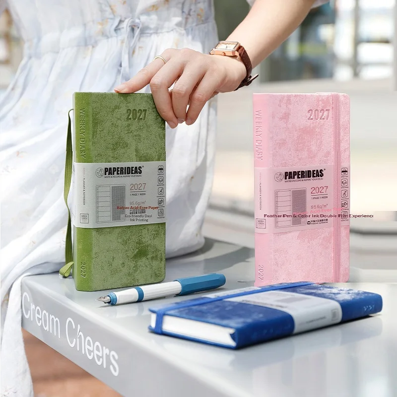 2027 Portable Weekly Planner Notebook Cloud‑Velvet Cover 88 Sheets Acid‑Free Paper Smooth Writing Less Prone To Ink Bleeding ﻿