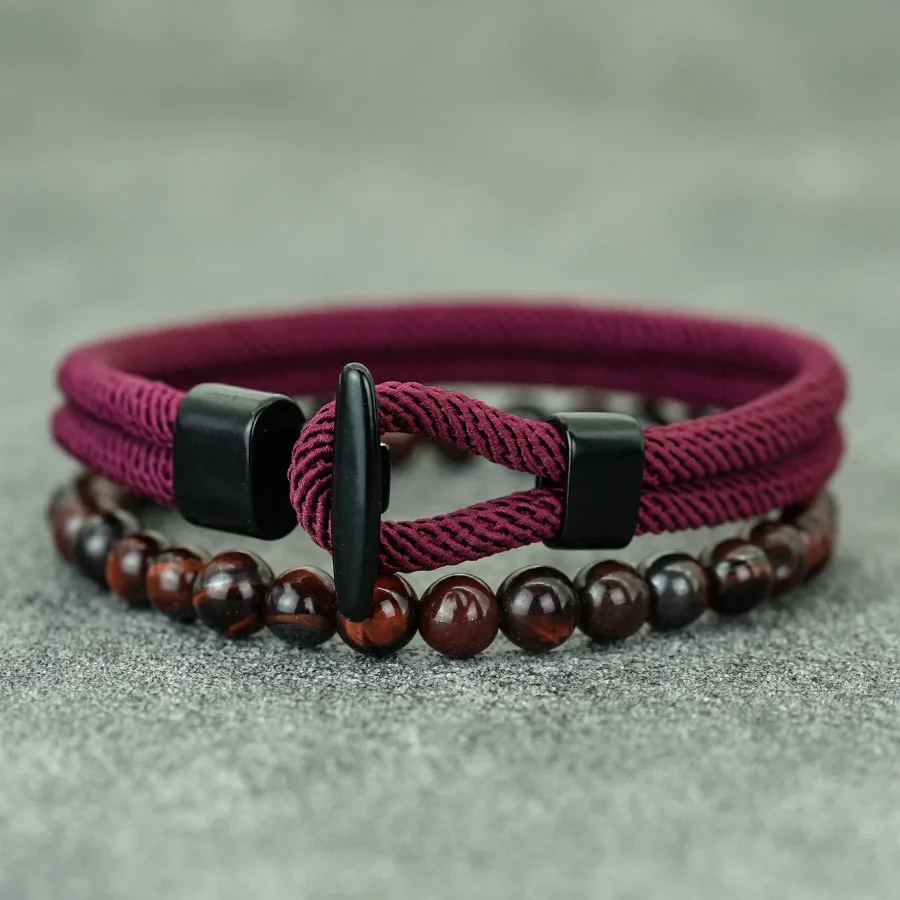 Fashion 2Pcs/Set Anchor Beaded Bracelet Men Hadnmade Bilayer String 6mm Stone Beads Braslet Outdoor Camping Casual Homme Jewelry - view 6