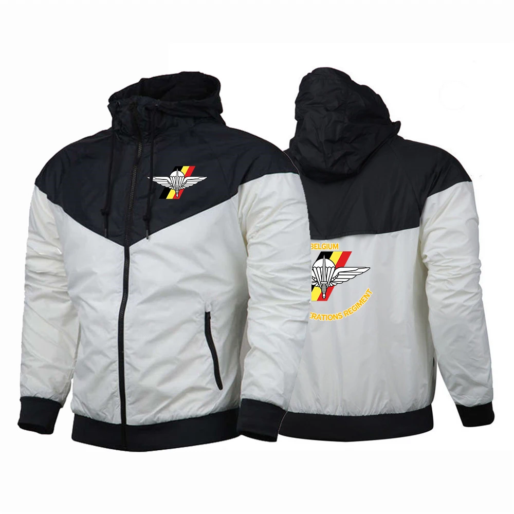 2026 Spring Autumn Patchwork Color Men's Coat Hoodies Belgium Special Forces Special Operations Regiment Logo Print Jacket