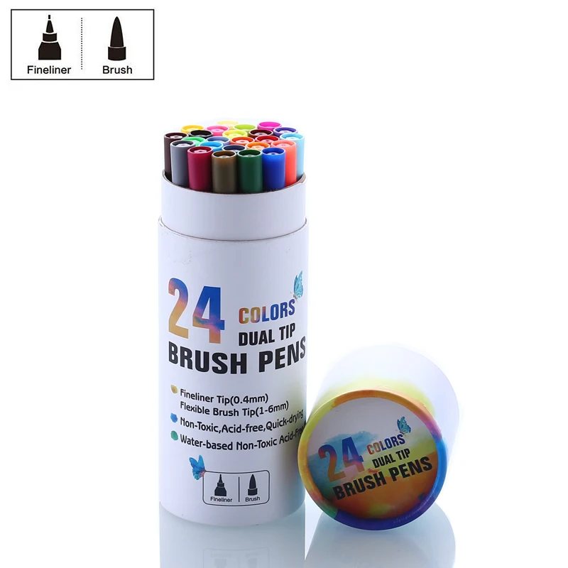 24/60 Colors Art Marker Pens Dual Tip Brush Pens for Watercolor Fineliner Drawing Painting Coloring Manga School Supplies