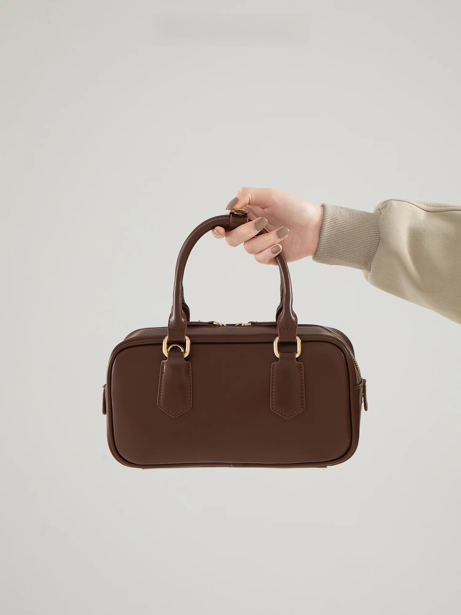 

Dotlyn Korean Sle Bowling Bag Coffee Brown Versatile Handbag Women's Crossbody Satchel Soft PU Leather Casual oulder Bag