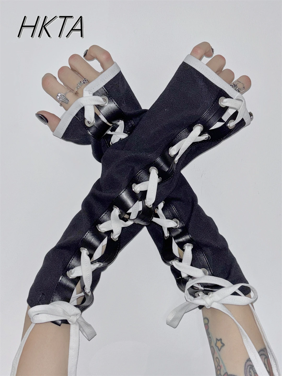 Y2K Yabi Culture Cross Tether Harajuku Show Tide Gloves Accessories Female Personality KPOP Dancing Half Finger Sleeves Women