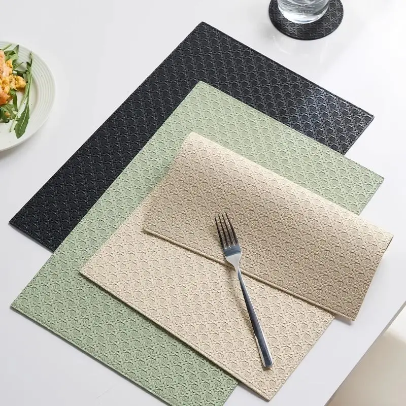 6/4pcs Home Hotel Grid Pattern PU Leather Placemat Restaurant Double Sided Waterproof Oil Proof Coffee Dining Table Mat Coasters