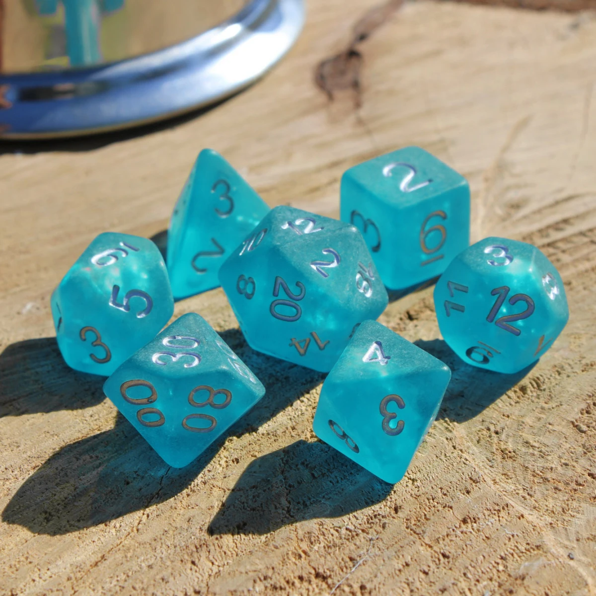 Juego de dados de cielo estrellado azul para DND, mazmorras y dragones, juegos de mesa, D & D, RPG, juego de rol de mesa, 7 unidades