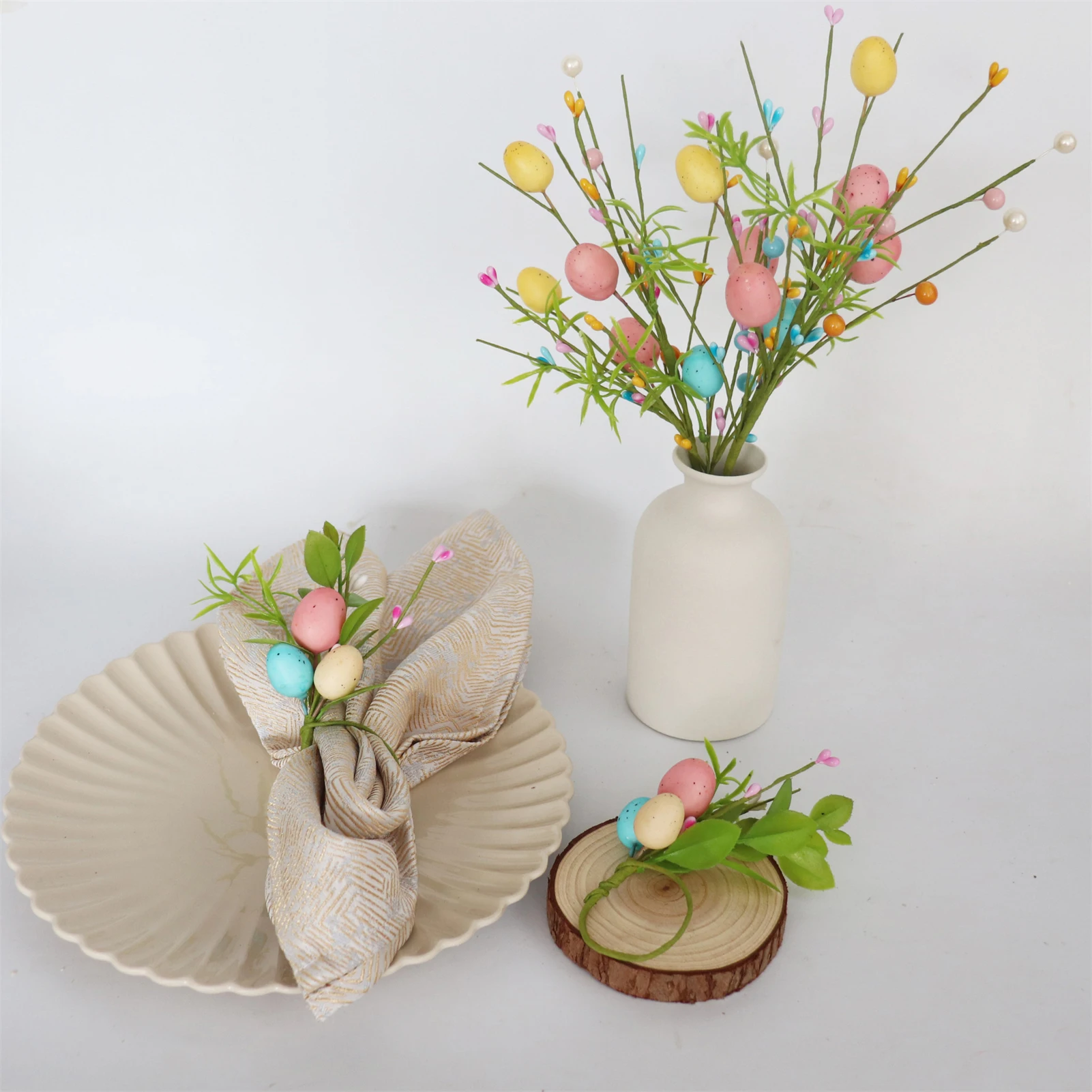 Portatovaglioli floreali con uova primaverili, banchetti, decorazioni per la tavola pasquali, per feste di compleanno, matrimoni