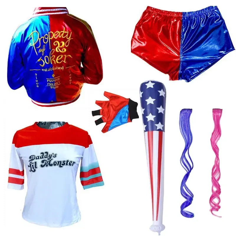 Одежда высшего качества для девочек и женщин, костюмы для косплея «Суицид Харли», Squad Quinn Monster, сшитая куртка и брюки, комплекты костюмов на Хэллоуин MN3