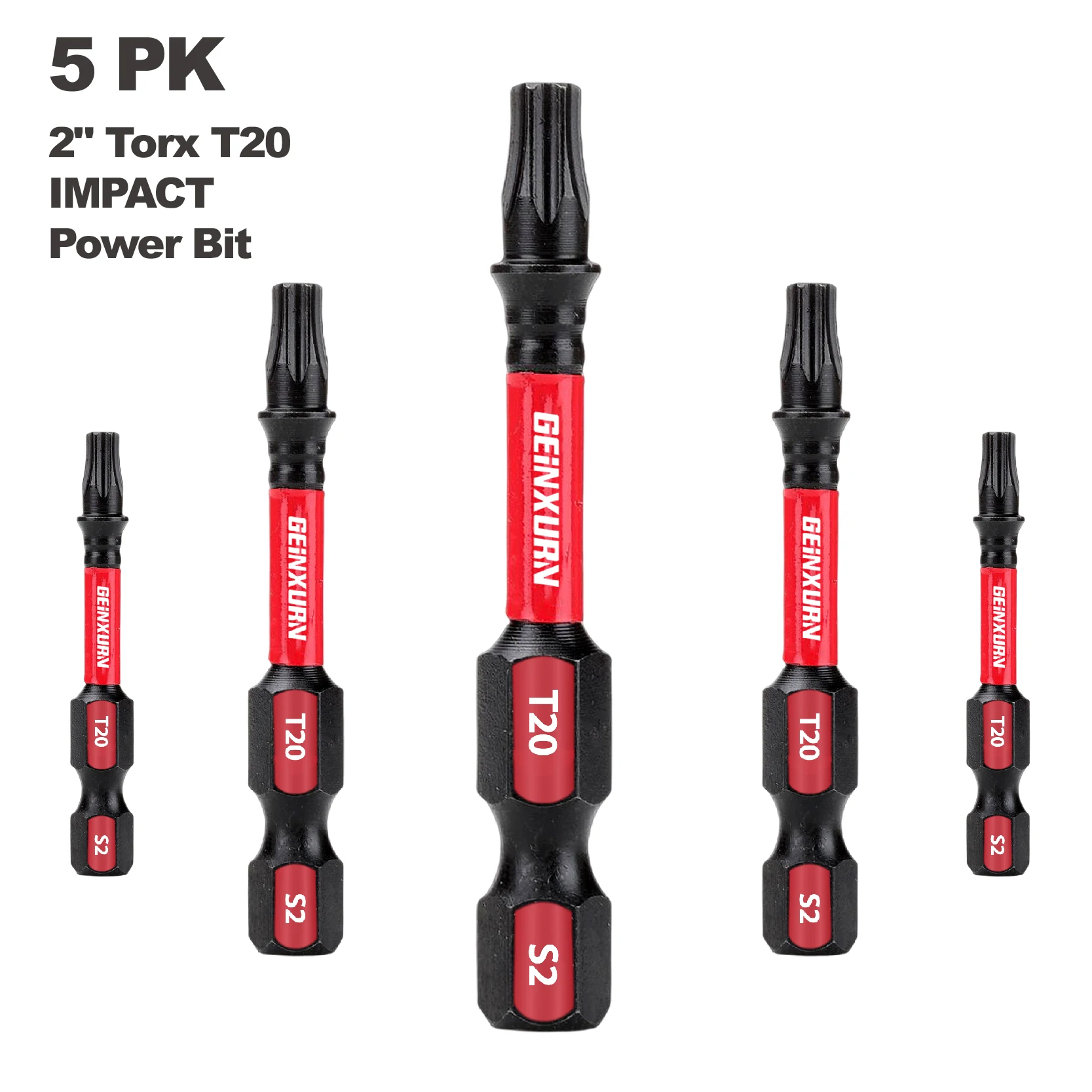GEINXURN T20 2In. Impact Tough Magnetic # 20 Torx Head Power Bits, S2 gelegeerd staal T20 schroevendraaierbitset