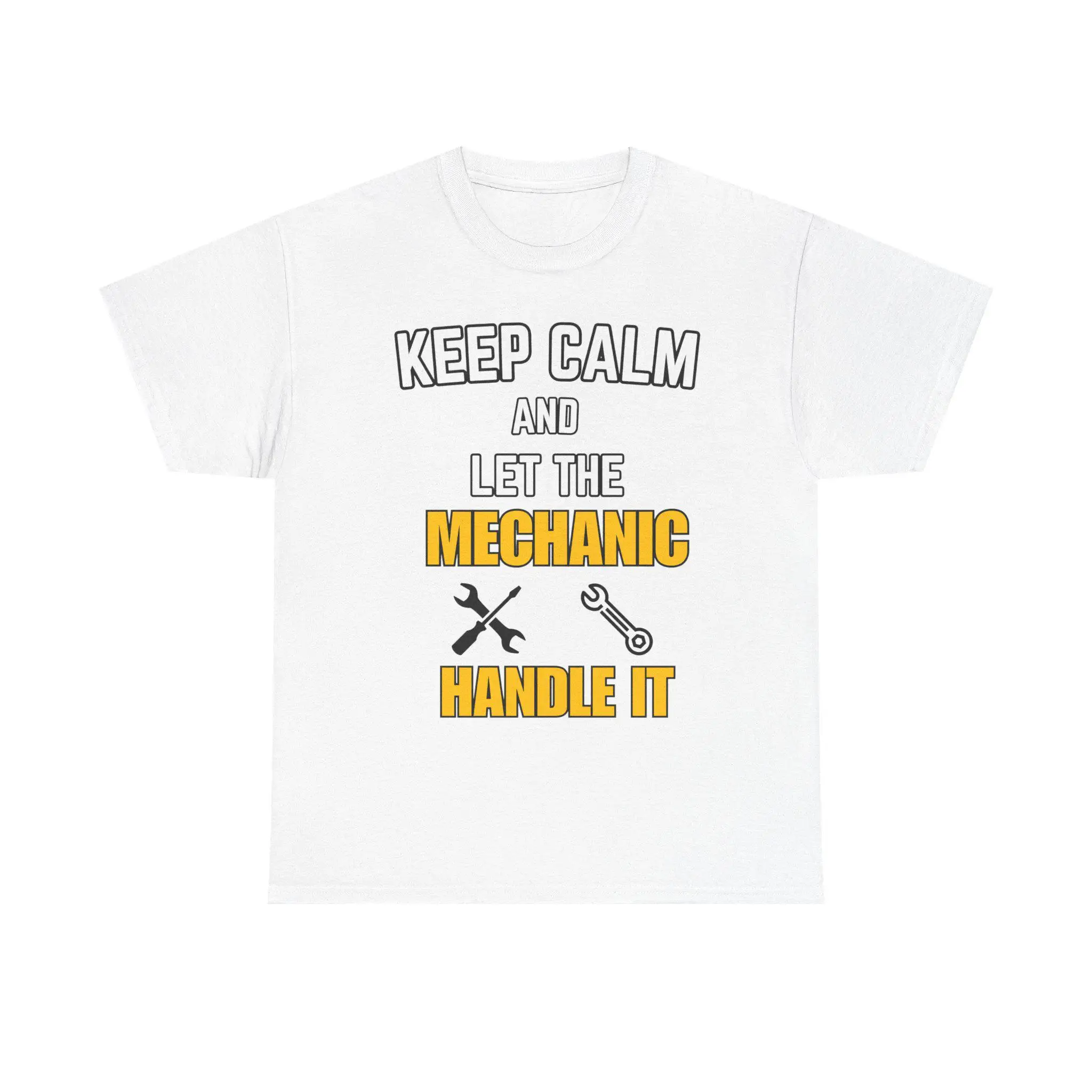 Men's Casual and Fashionable Humorous Mechanic Loose T-shirt, Keeping Calm While Doing Car Repair Work Humorous T-shirt