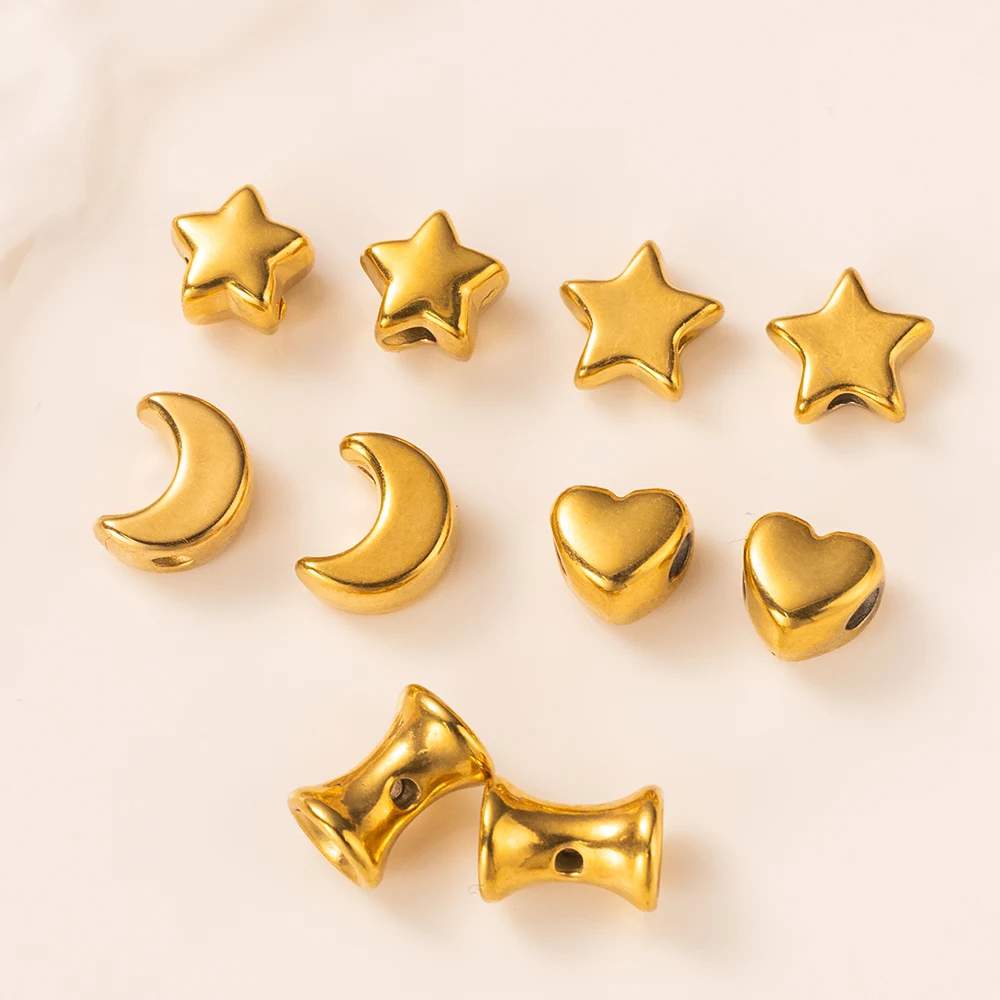 10Pcs Stainless Steel Heart Star Flower Moon Shape Spacer Beads For DIY Necklace Bracelet Jewelry Making Findings Accessories