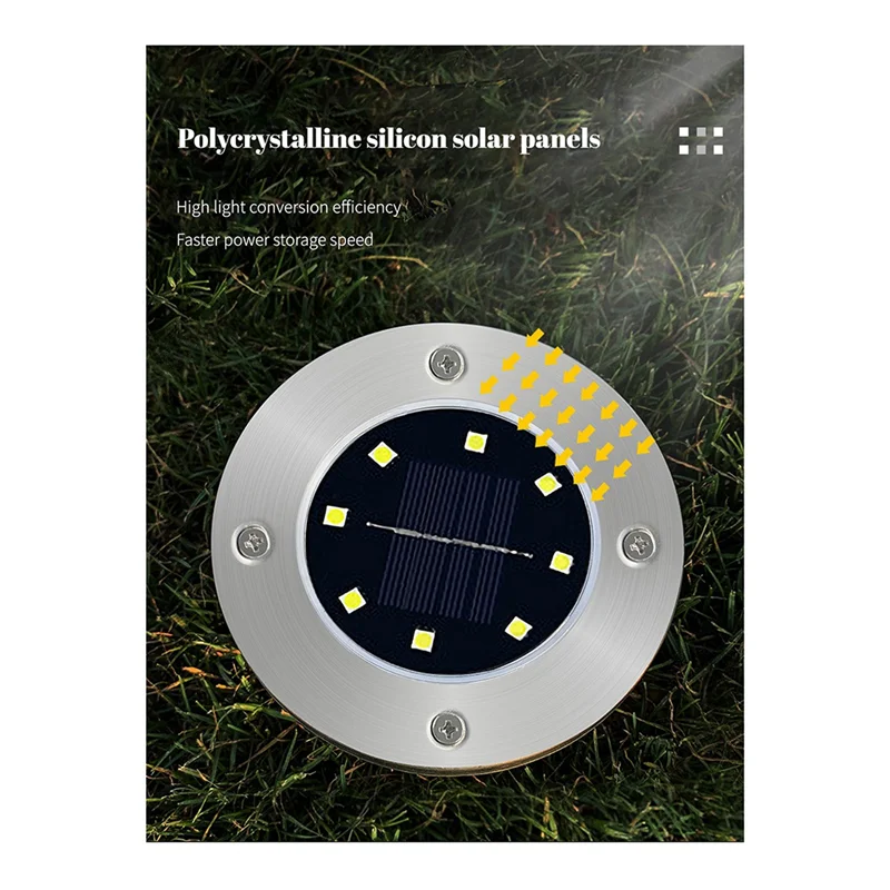 AF89-4Pcs Наземные фонари Улучшенные солнечные наземные фонари, 8 светодиодных водонепроницаемых дисковых фонарей для сада