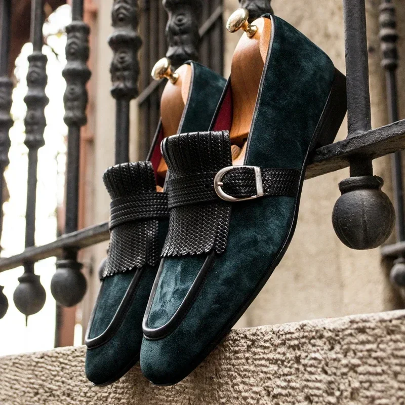 

Зеленые мужские деловые туфли, лоферы из флока с кисточками, вечерние свадебные туфли без шнуровки с круглым носком для мужчин, размер 38-46