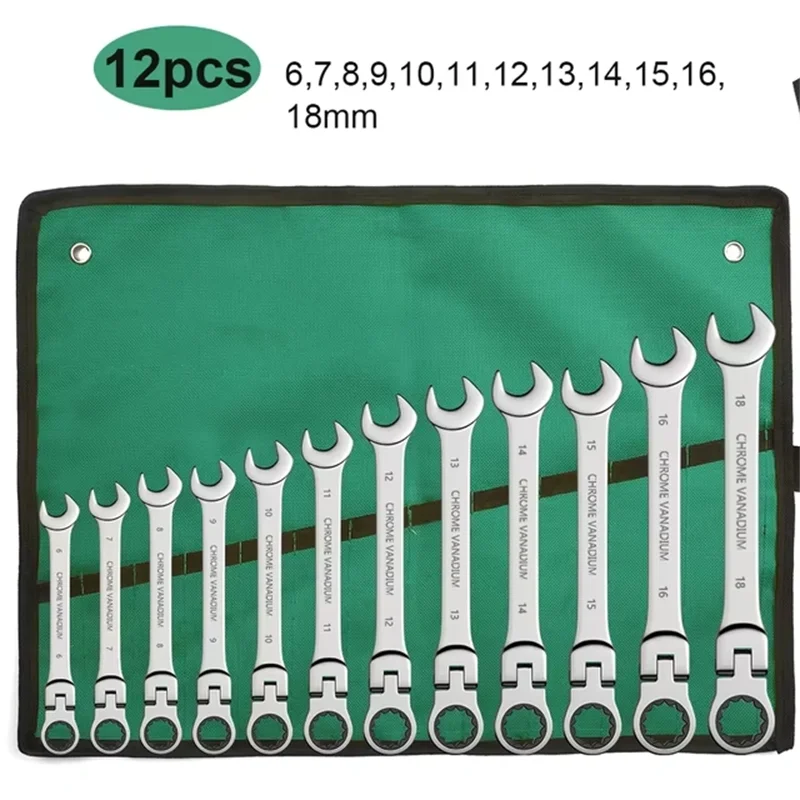 Green Cloth Bag Movable Head Ratchet Set Chrome Vanadium Steel Open End Quick Ratchet Wrench Set Hand Tools Hardware Tools