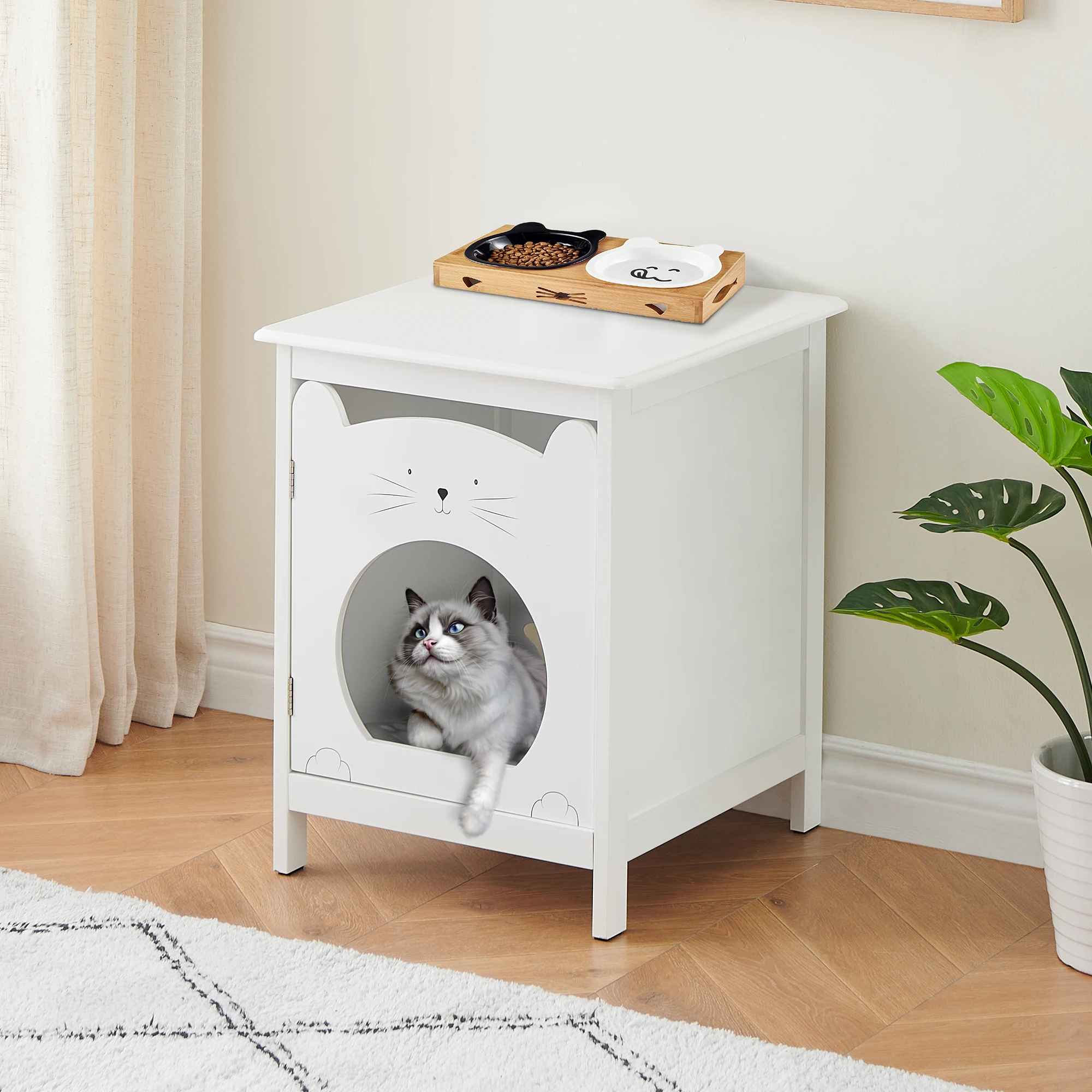 Nachttisch mit Katzenhaus, Beistelltisch, Haustierhaus mit weicher Matte, Wohnmöbel, Haustierkiste, Beistelltisch für Wohnzimmer, Schlafzimmer – Detail 11