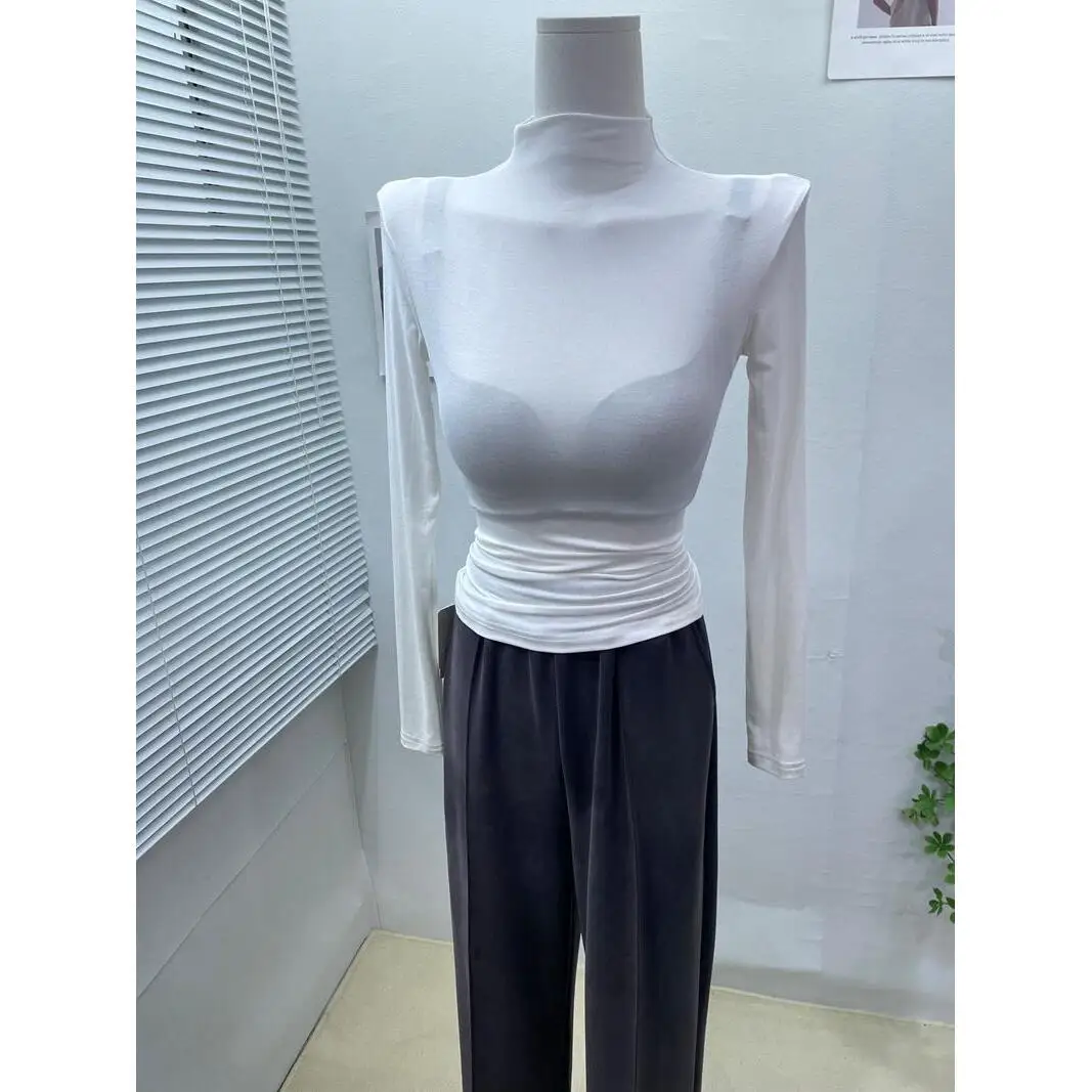 

Slim Fit f High Ne Long Sve Base irt Женская эластичная однотонная внутренняя одежда Футболка из хлопка Повседневная осенняя одежда